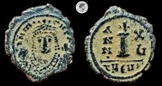 Ancient Coins - Maurice Tiberius. 582-602 AD. AE16 decanummium  Antioch mint. VF.