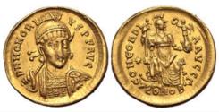 Ancient Coins - Honorius AV Solidus. Constantinople mint, AD 397-402. VF.