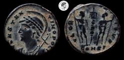 Ancient Coins - City Commemorative AE. Struck under Constantine I. Constantinople mint, 336-337 AD. Nice patina. Near Extremely Fine. Rare!
