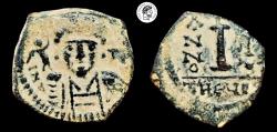Ancient Coins - Justin II, 565-578 AD, AE Decanummium, Theupolis (Antioch). Lovely desert patina, VF.