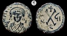 Ancient Coins - Maurice Tiberius. 582-602 AD. Æ Decanummium. VF.