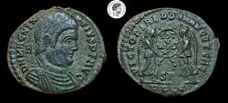 Ancient Coins - MAGNENTIUS. 350-353 AD. Æ Centenionalis. Lugdunum mint. Brown patina with some green deposits. VF.