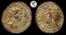 Ancient Coins - DIOCLETIAN. AE Antoninianus. Ticinum mint. 284-305 AD. Very Fine with some silvering still remaining.