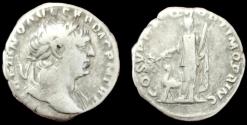 Ancient Coins - Trajan AR Denarius. 98-117 AD. Rome mint. VF.