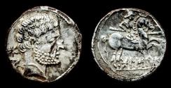 Ancient Coins - Spain, Bolskan (Osca) AR Denarius. Circa 150-100 BC. aEF.