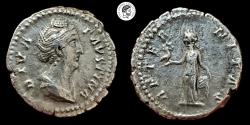 Ancient Coins - Diva Faustina I AR Denarius. Struck under Antoninus Pius. Rome mint. Nice Portrait. VF.