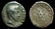 Ancient Coins - Augustus AR Denarius. Rome mint. Very Rare & Toned. aVF.