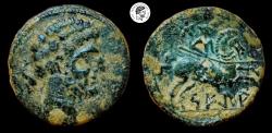 Ancient Coins - Celt-Iberian  Segia Bronze 1st century BC. Lovely green patina. Very Fine. Rare.