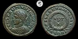 Ancient Coins - Constantine II, as Caesar, BI Nummus. Thessalonica mint, 324 AD. Nice Green-brown patina. Very Fine.