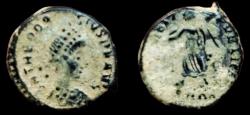Ancient Coins - Theodosius I. AE4 383-392 AD. Uncertain mint (Constantinople?). Very Fine.