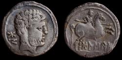 Ancient Coins - SPAIN, Bolskan. Circa 150-100 BC. AR Denarius. BOLSKAN-OSCA, Huesca. Palenzuela type. VF.