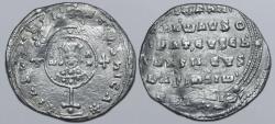 Ancient Coins - John I Zimisces AR Miliaresion. Constantinople, AD 969-976. Very Fine; die shift.
