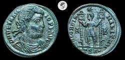 Ancient Coins - Vetranio Æ Centenionalis. Thessalonica mint, AD 350. Extremely Fine. Silvering still remaining.
