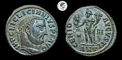Ancient Coins - Licinius I. AE Nummus. 308-324 AD. Antioch mint. Green patina some silvering remaining. EF.