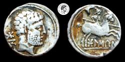 Ancient Coins - Spain, Bolskan (Osca) AR Denarius. Circa 150-100 BC. Very Fine.
