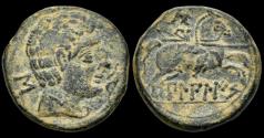 Ancient Coins - Bilbilis. AS. 120-30 B.C. Calatayud (Zaragoza). Nice Green Patina. Very Fine.