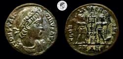 Ancient Coins - Constantinus II. AE Follis. Antioch mint. 337-340 AD. Nice green patina, some deposits. VF.