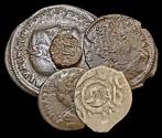 Ancient Coins - Lot of 5 coins! 4 Ancient Roman Imperial AE Coins and 1 CRIMEA. 1550-1578 Akce Silver - Dawlat Giray I Qirq-Yer. Check it out! Sold as is. Fine to aVF.