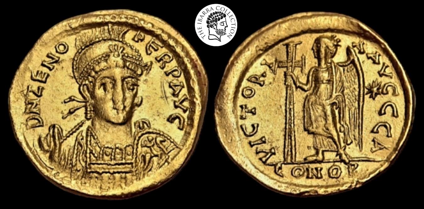 Zeno AV Solidus. Constantinople, AD 476491. Near Extremely Fine.