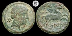Ancient Coins - Iberia, Belikio. Ca. 150-125 B.C. AE 23. VF, rough sandy green patina.