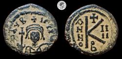Ancient Coins - Maurice Tiberius 582-602 AD. AE Half Follis. Constantinople mint. aVF.