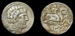 Ancient Coins - IBERIA, Turiasu. Early 1st century BC. AR Denarius. Nice Cabinet Tone. aEF.