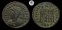Ancient Coins - CONSTANTIUS II, as Caesar. 324-337 AD. AE Follis. Heraclea mint. Green-black patina with some deposits. VF.