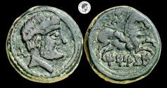 Ancient Coins - Titiacos. AE, As. Unit. 120-20 BC. (Tricio) (La Rioja). Nice green patina. Very Fine.