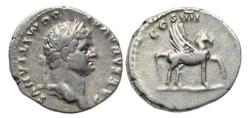 Ancient Coins - Domitian as Caesar AR Denarius. Rome Mint.  76-77 AD.