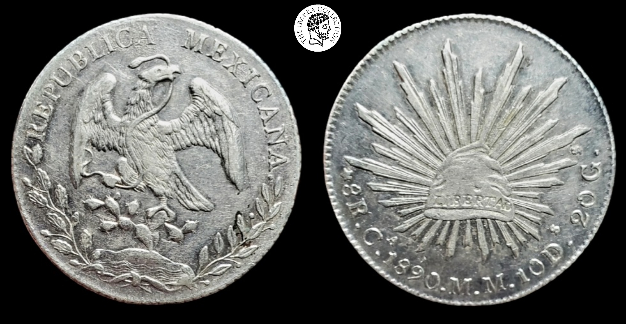 Mexico, First Republic, 1890 Ca MM Silver 8 Reales, Chihuahua Mint. AU,  Nice Toning.