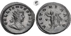 Ancient Coins - Gallienus. AE Antoninianus. 253-268 AD. Antioch mint. Toned partial silvering and dark brown surfaces. EF.