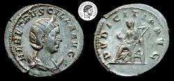 Ancient Coins - Herennia Etruscilla. Augusta, (wife of Trajan Decius). AR Antoninianus. 249-251 AD. Beautiful toning. Wonderful portrait. Extremely Fine.