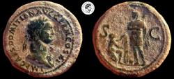 Ancient Coins - Domitian. AD 81-96. Æ Sestertius. Rome mint. Struck AD 85. Extremely Fine. Brown Earthen patina.