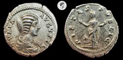 Ancient Coins - JULIA DOMNA, wife of Septimius Severus, mother to Caracalla and Geta. AR Denarius. Laodicea mint. Nicely Toned. Beautiful Details. aEF.