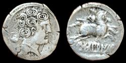 Ancient Coins - Sekobirikes. Denarius. 200 - 100 BC. Saelices (Cuenca) mint. Very Fine.
