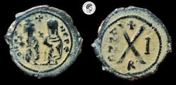 Ancient Coins - Phocas 602-610 AD. Æ decanummium. Antioch, RY 1 (AD 602/3). Very Fine.