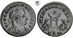Ancient Coins - Divus Constantius I. Died 306 AD. AE Follis. Londinum mint. Dark green-brown patina. Very Fine.