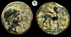 Ancient Coins - Castulo. Unit. 180 BC. Cazlona (Jaén). Very Fine & Beautiful patina.