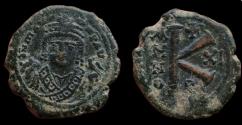 Ancient Coins - Maurice Tiberius 582-602 AD. Æ 20 Nummi. Theoupolis Antioch mint, year 11 592/3 AD. Green patina, Very Fine.