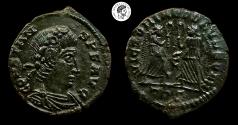 Ancient Coins - Constans. AE Nummus. Trier mint. 337-350 AD. Nice green patina. Extremely Fine.