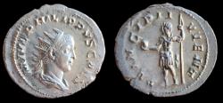 Ancient Coins - Philip II, as Caesar, AR Antoninianus. Rome mint, AD 244-246. Nice Toning. Extremely Fine.