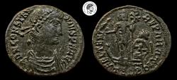 Ancient Coins - Constantius II. AE Follis. Thessalonica mint. 337-361 AD. Nice green patina. Very Fine.