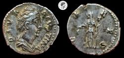 Ancient Coins - Diva Faustina Senior, died 140/1. AR Denarius. Rome mint. Deposits and toned. Very Fine.