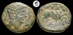 Ancient Coins - Iberia, Iltirta. After 104 B.C. AE 23. Near VF, earthen green patina.