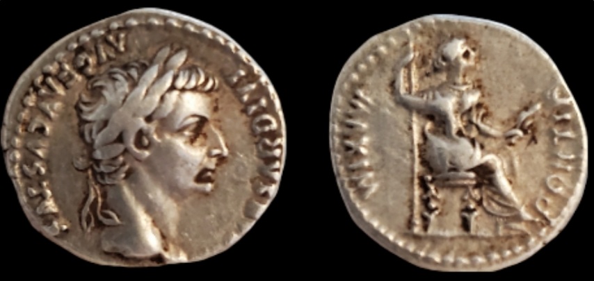 Tiberius, 14-37 AD. Denarius. 19 mm, 3.78 g, Lugdunum mint
