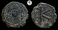 Ancient Coins - Maurice Tiberius. AE Nummi. Theoupolis Antioch mint. 582-602 AD. Nice green patina some deposits. Very Fine.