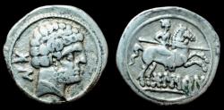 Ancient Coins - Celt-Iberian, Bolskan. Circa 150-100 BC. AR Denarius. Very Fine. Beautiful details and tone.