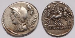 Ancient Coins - Roman Republic P. Servilius M.f. Rullus AR Denarius (Rome, 100 BC)