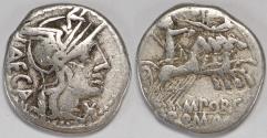Ancient Coins - Roman Republic M. Porcius Laeca AR Denarius (Rome, 125 BC)