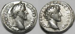 Ancient Coins - Roman Empire Antoninus Pius and Marcus Aurelius as Caesar AR Denarius (Rome, AD 140-144)